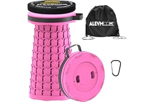 ALEVMOOM Upgraded Collapsible Stool with Cushion & Bag, 18" H Portable Retractable Telescoping Folding Stool for Adults, Lightweight But Sturdy Capacity 600 lbs for Camping Fishing Hiking Travel