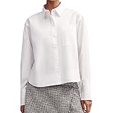 SUNNOW Women's Dressy Casual Button Up Shirt Oversize Dipped Hem Crop Top Long Sleeve Work Business Blouse