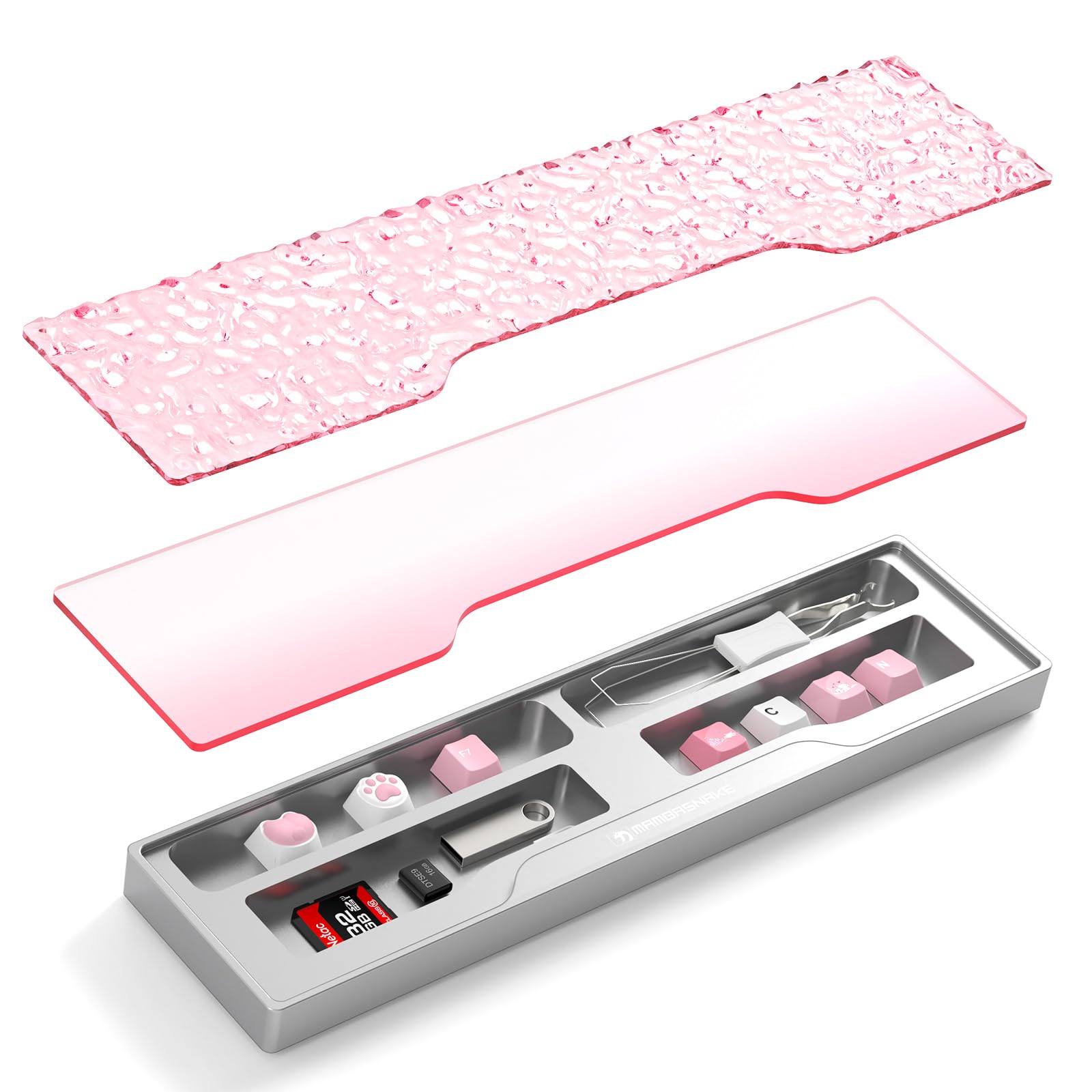 MAMBASNAKE Aluminum Alloy Keyboard Wrist Rest, Wrist Support CNC Machined Precision, Durable Ergonomic Wrist Pad for 60% with Anti-Slip Mats Office Gaming - Pink