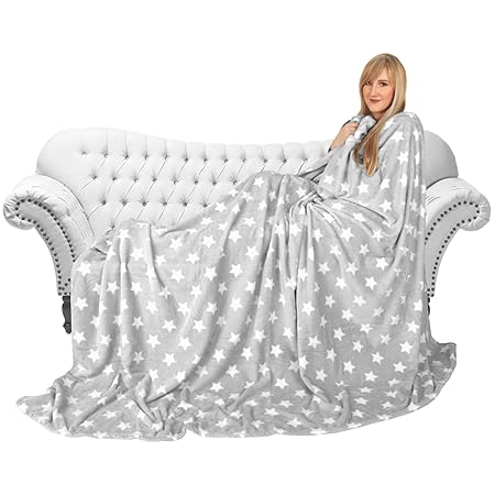 Bestgoodies Kuschel-Decke Flanell XXL mit Sternen ca. 180x220cm, Weiche und Warme Tagesdecke in Komfortgröße, Wohndecke in Vi