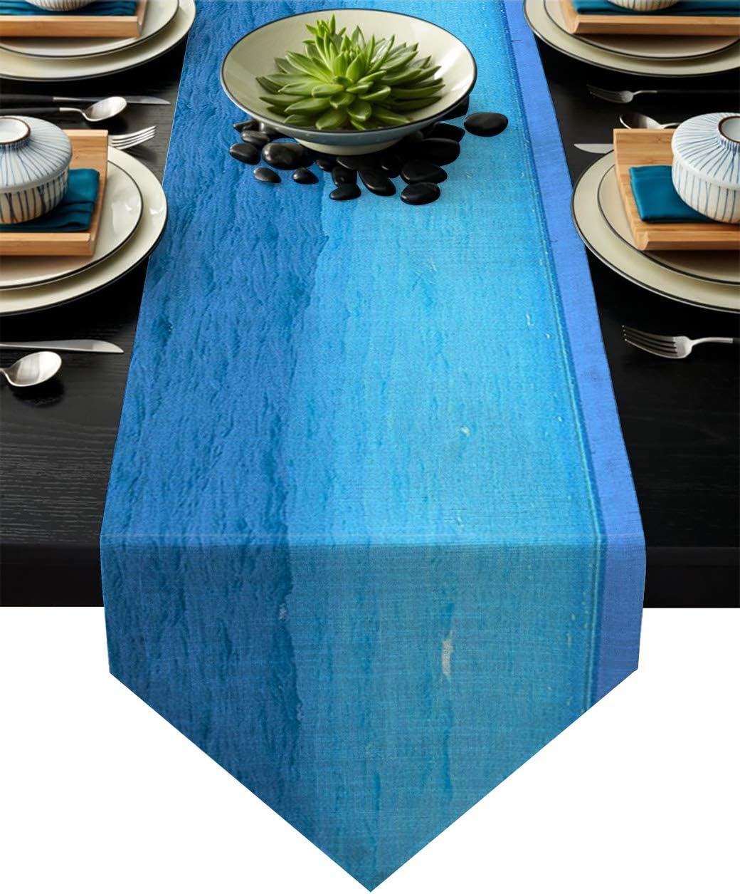 Fandim Fly Table Runner Blue Ocean and Sky Calm Shore Sea Horizon Image Artprint Table Runners for Catering Events, Dinner Parties, Wedding, Indoor and Outdoor Parties, 14 x 72 Inch