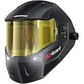 ARCCAPTAIN Intelligent Auto-Shade Welding Helmet, 180° Panoramic Auto-Darkening Hood with Internal Display, True Color 1/1/1/1, Memory & Gradient, Built-in LED Light for TIG/MIG/Stick/Cut/Grind