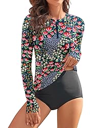 WOWENY Women Rash Guard Long Sleeve Swimsuit Top