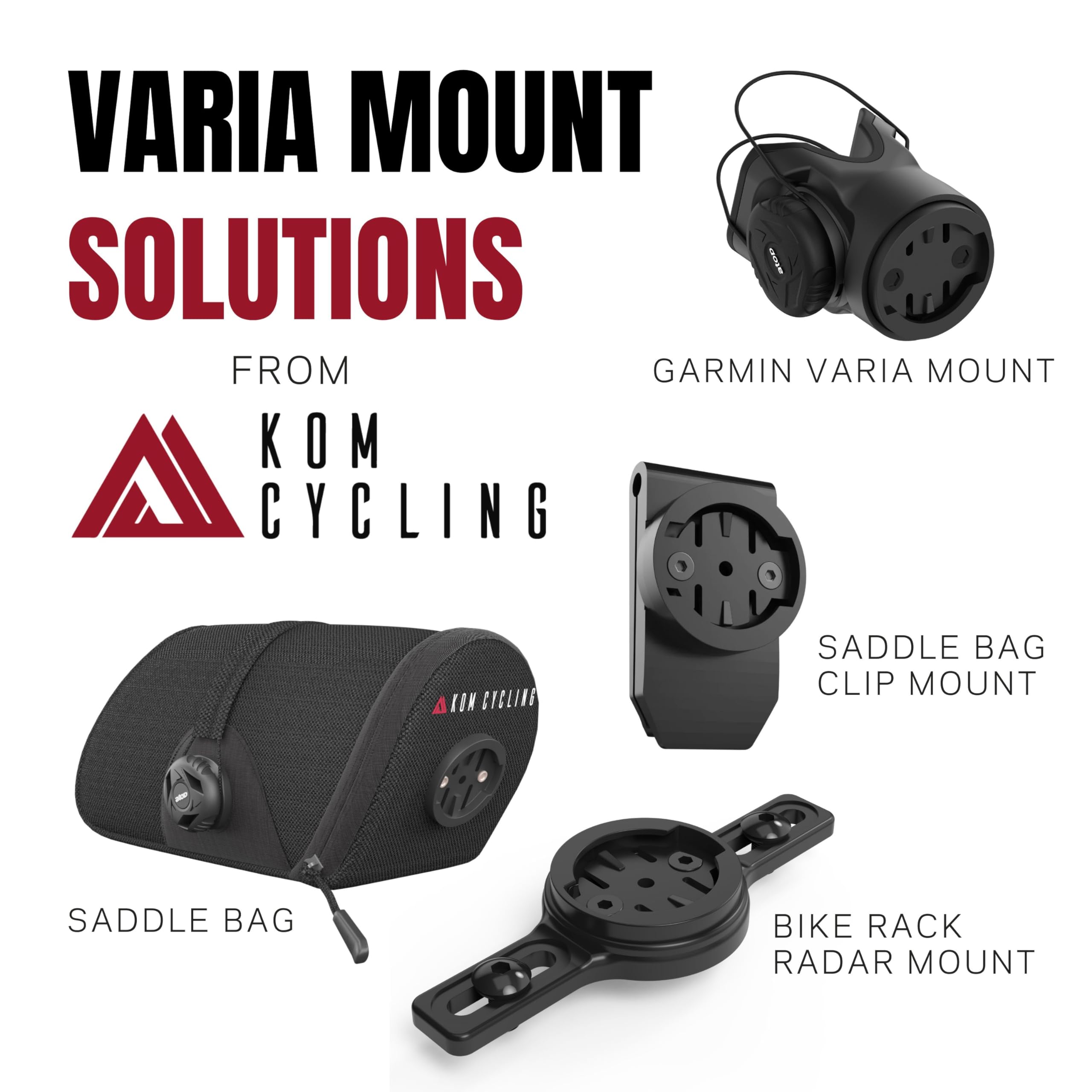 KOM Cycling for Garmin Varia Mount Tail Light Models Including RTL515, RTL510, RVR315, Magene L508 Featuring an ATOP Dial for Security - Varia Seatpost Radar Mount and Under Saddle Mount