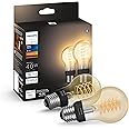 Philips Hue Smart 40W A19 Filament LED Bulb - Soft Warm White Light - 2 Pack - 550LM - E26 - Indoor - Control with Hue App - Compatible with Alexa, Google Assistant and Apple Homekit.