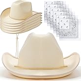 6 Sets Adult Cowboy Hat for Women and Men Western Cowgirl Hats with Adjustable Drawstring and Cowboy Party Paisley Bandana