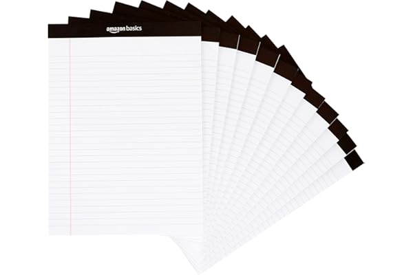 Amazon Basics Wide Ruled Lined Writing Note Pad, 8.5 inch x 11.75 inch, White, 12 Count ( 12 Pack of 50 )
