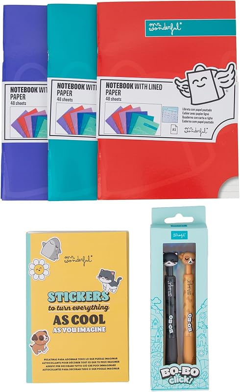 Pack Back to School Deep Colours – 2 Penne Cancellabili Bo-Bo, Adesivi e 3 Quaderni A5