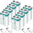 winbasic Rechargeable 9V Lithium USB Battery 860mAh with 4 in 1 Charge Cable, 9 Volt Batteries 6f22 for Smoke Detector Alarms (8 Pack)