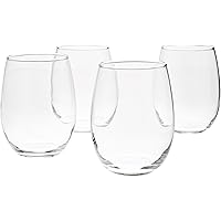 Amazon Basics Stemless Wine Glasses (Set of 4), 15 oz