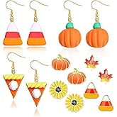 Fall Earrings for Women Thanksgiving Earring 7 Pairs Candy Corn Pumpkin Pie Leaf Sunflower Earrings Lightweight Autumn Jewelry Thanksgiving Gift