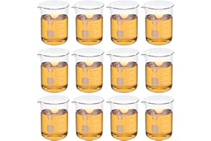 PATIKIL 250ml Low Form Glass Beaker, 12 Pack 3.3 Borosilicate Glass Graduated Printed Scale Measuring Cups with Spout for Kit