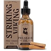 Striking Viking Pre Shave Oil - 3.3 Fl Oz Sandalwood - Safety Razor Prep & Beard Softening - Hydrating Shaving Oil for Men - Soothing Skin Care for All Skin Types