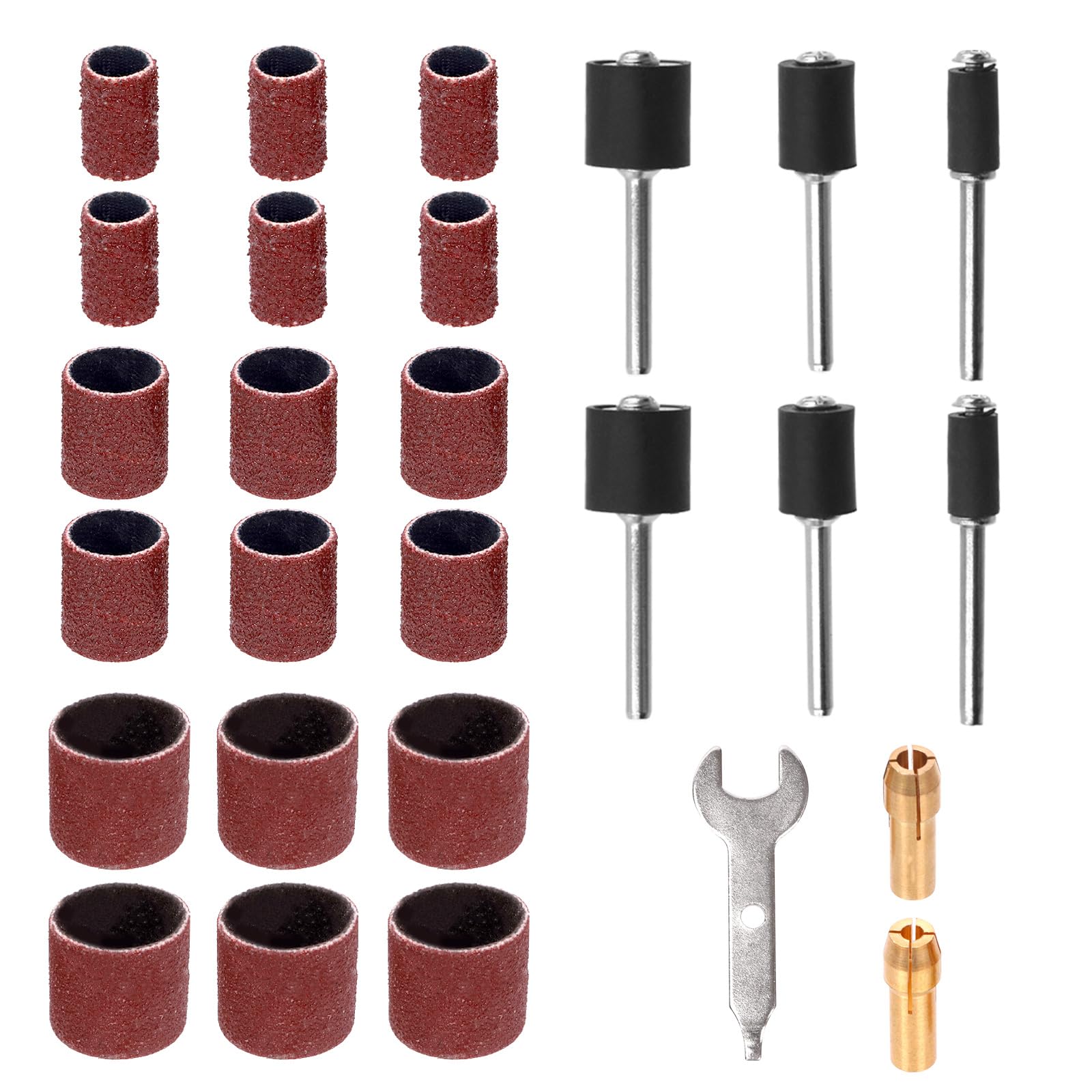 Keadic 346Pcs Sanding Drum Kit Contains 330Pcs 80/120/240 Grits Drum Sander Sleeves, 12 Drum Mandrel 2 Self-Tightening Drill Chuck and Wrench, Rotary Tools Accessories for Wood Metal Plastic