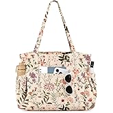 Miss Adola Cute Corduroy Tote Bag for Women - Large Capacity Multi-Pocket Shoulder Bag with Zipper