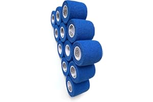 WildCow 2" Blue Vet Wrap Tape Bulk, 12 Pack Cohesive Bandage Wraps, Self Adherent Grip Rolls - Solid Colors