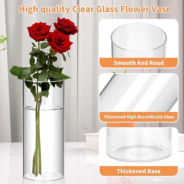 SCAWIM 48PCS CLEAR VASES FOR CENTERPIECES, 4,6,8,10 INCH GLASS CYLINDER VASES, TALL HURRICANE FLOWER VASE BULK FOR FLOWER ARRANGEMENTS, HURRICANE CANDLE HOLDER FOR TABLE, HOME, PARTY, WEDDING DECOR