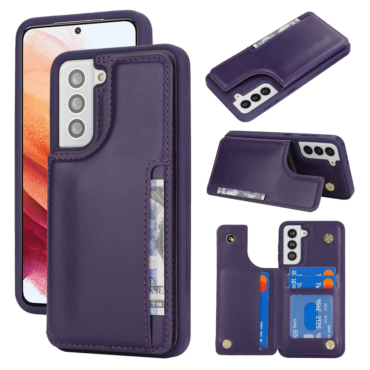 iCoverCase Compatible with Samsung Galaxy S21 Case with Card Holder, S21 Wallet Case for Women Men [RFID Blocking] PU Leather Protective Phone Case for S21 5G (Dark Purple)