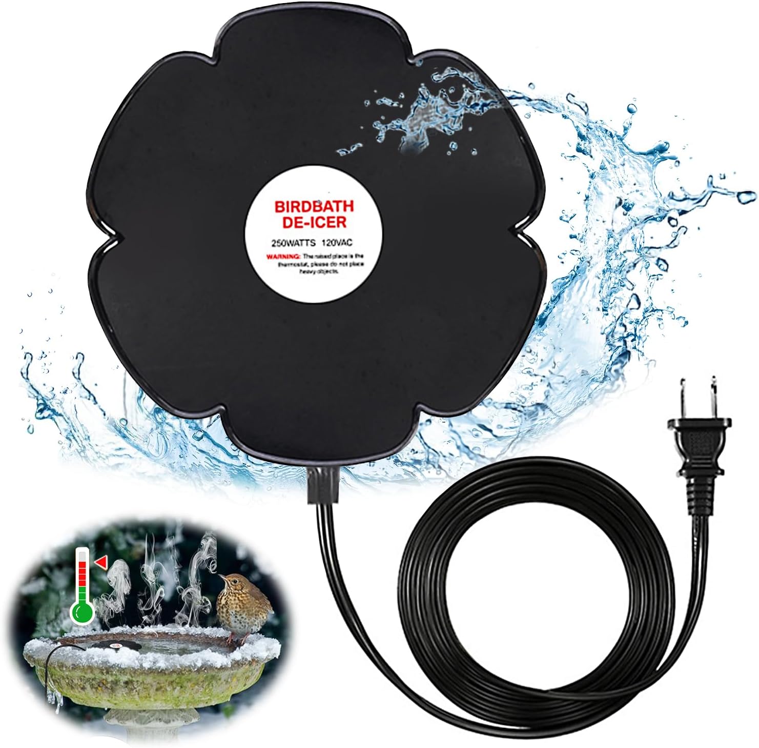 Water Gardens & Ponds - Sumpol 250W Bird Bath Heater De-icer, 6.5FT Cord Outdoors Pond De-icer, Thermostatically Controlled Water Heater Deicer for Birdbath, Fish, Patio Yard and Lawn