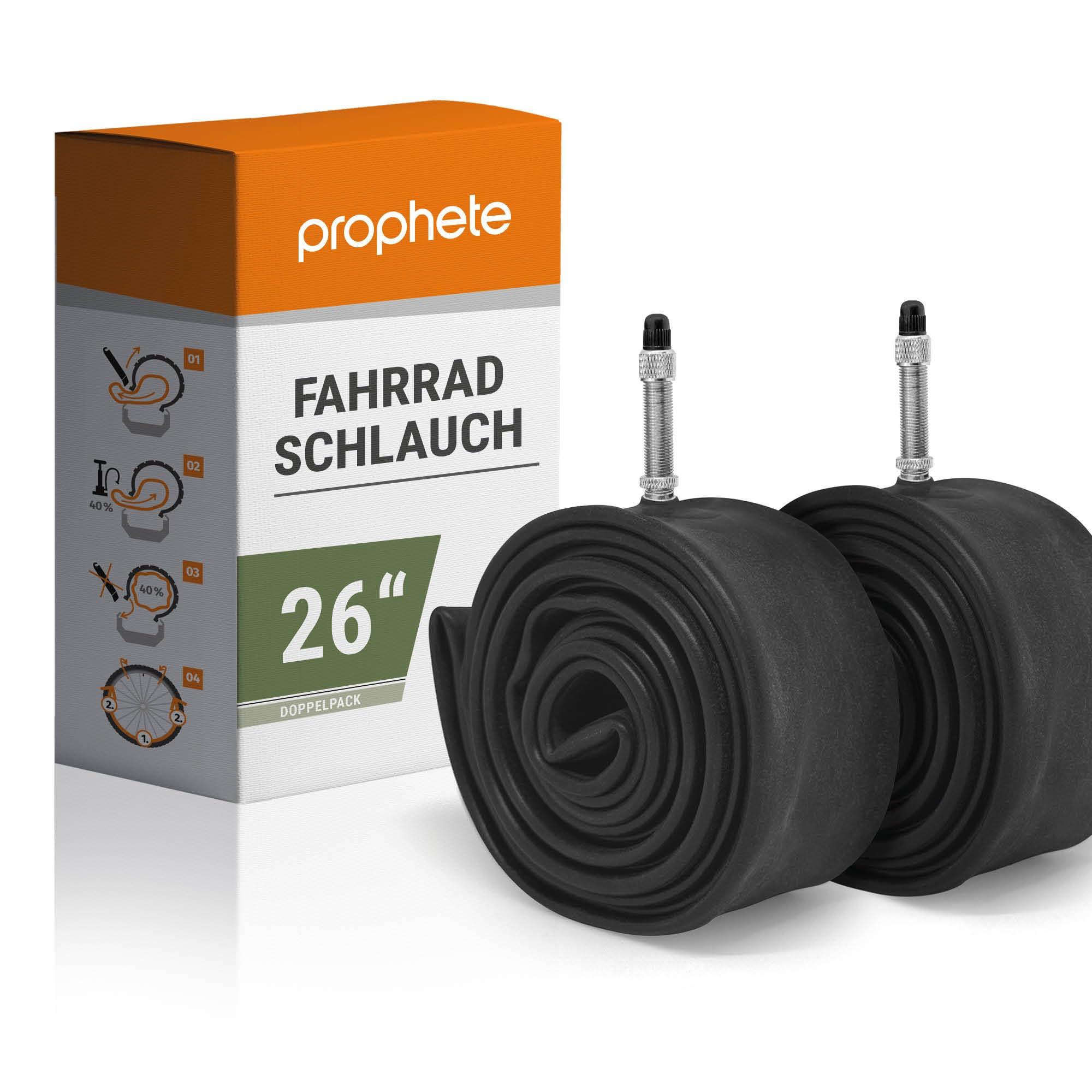 Prophete Tubing 26 x 1.75-2.125 (47-559) Dunlop Valve, Pack of 2 in PE Packaging