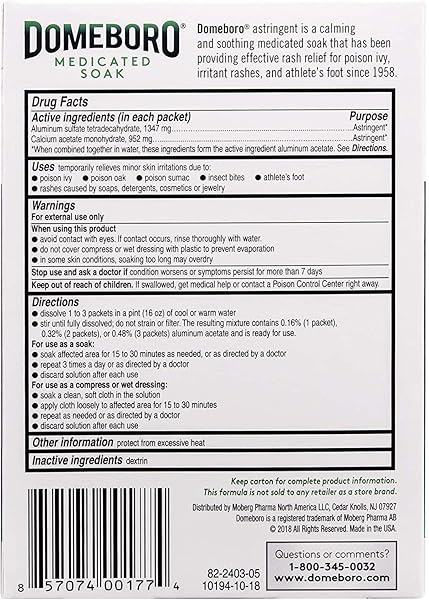 DOMEBORO SOOTHING SOAK RASH RELIEF POWEDER PACKETS, 12 EA (PACK OF 10)