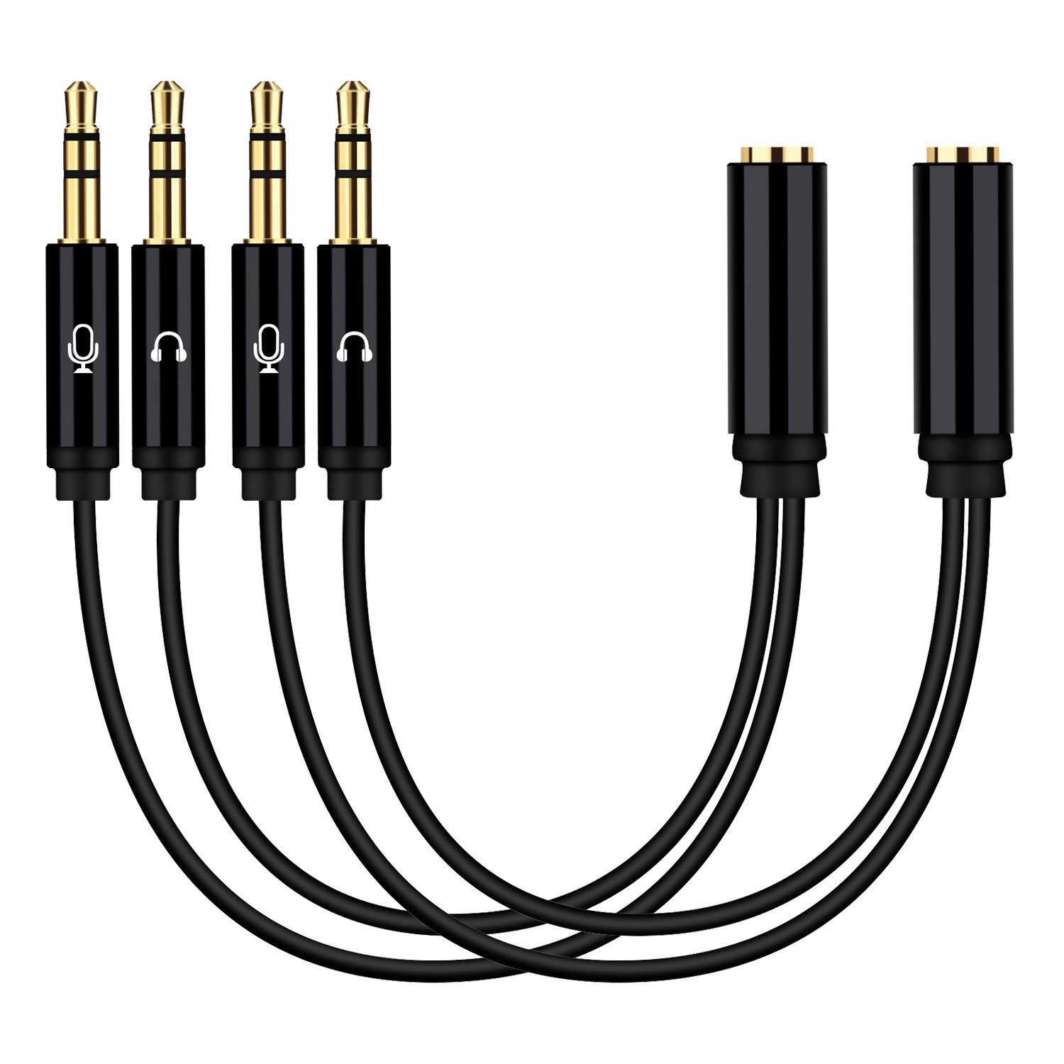 Headphone Microphone cable, Topoint Audio/Mic Splitter, 3.5mm Female to Dual 3.5mm Male Audio/Mic Splitter for Speaker, Headphones, 2 Packs