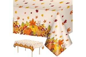 LITMITFU 2 Pcs Thanksgiving Tablecloth Plastic - Disposable Fall Table Cloths, Autumn Rectangle Pumpkin Maple Leaf Table Cover for Happy Thanksgiving Day Tables Decorations Party Supplies Favors, 54x108 Inch