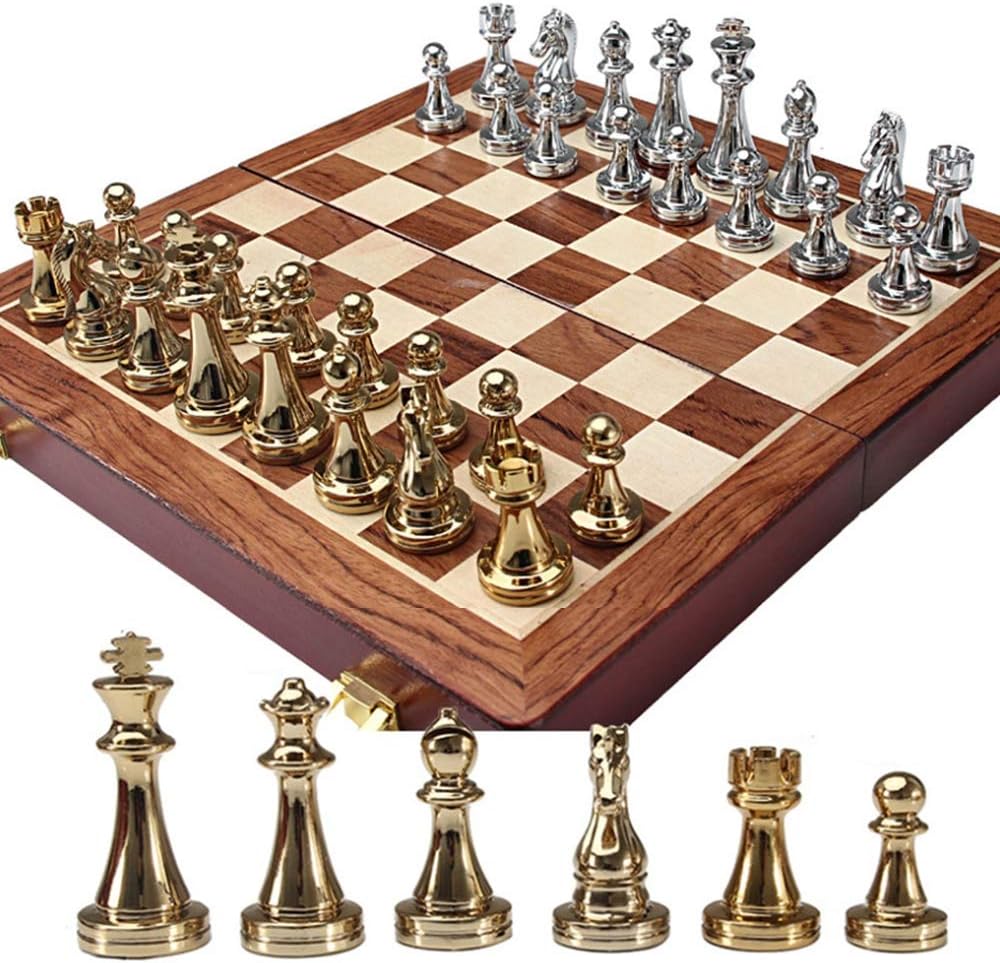 Magnetic Folding Metal Chess Set, Easy Storage And Carry, Exquisite And Beautiful, Chess Game Board Educational Toys for Kids And Adults, Gifts