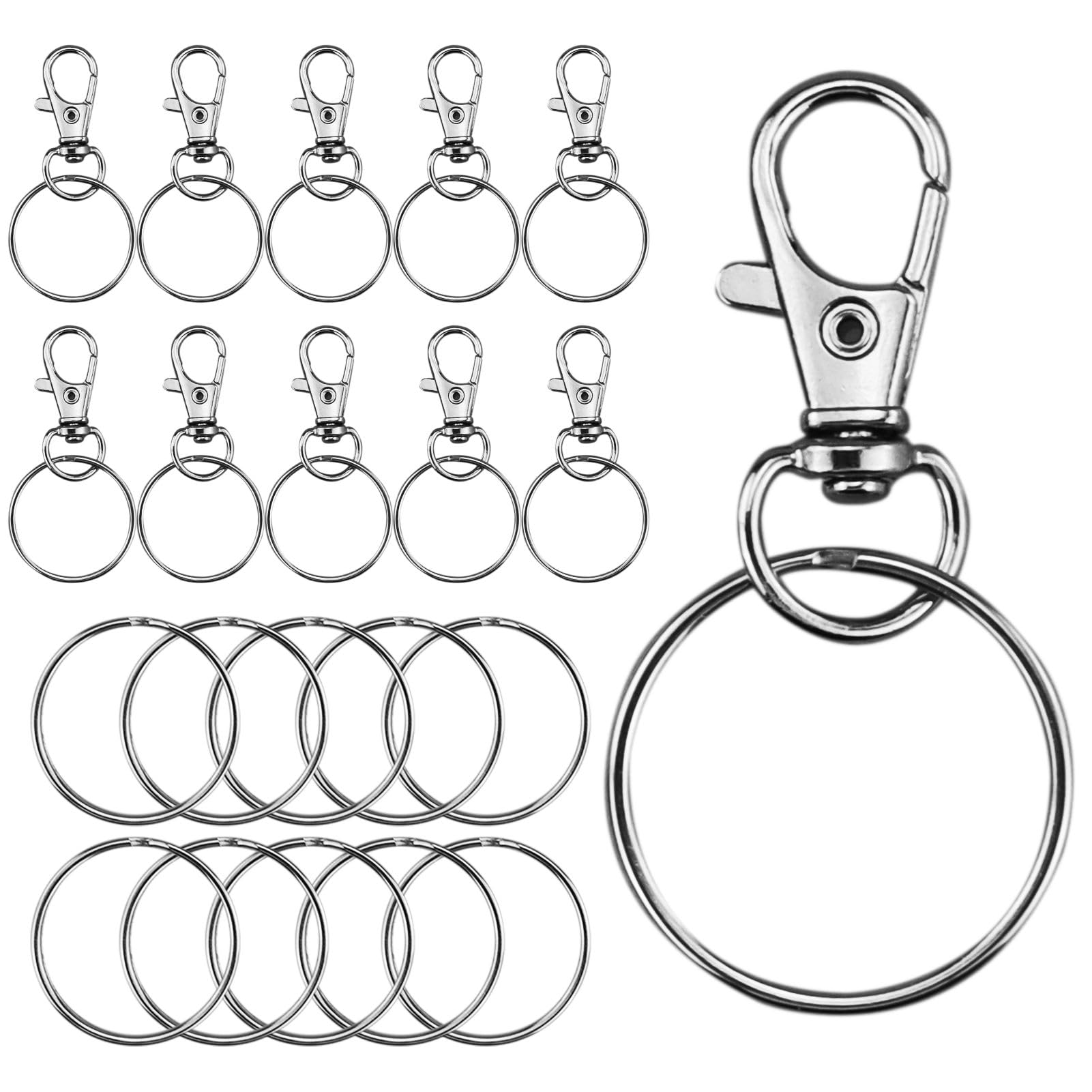 60 PCS Rotating Lobster Clasp Lanyard Spring Hook with Key Ring Keychain, Suitable for Jewelry Accessories Making Car Handbag Pendant