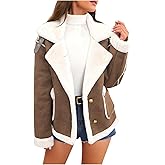 Women's Faux Suede Jacket Sherpa Lined Fur Leather Winter Warm Shearling Sherpa-Lined Fuzzy Fleece Lapel Jackets