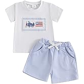 Doisbetthsay Toddler Boy 4th Of July Outfit Baby American Flag Embroidery T Shirt Shorts Set Fourth Of July Clothes Summer