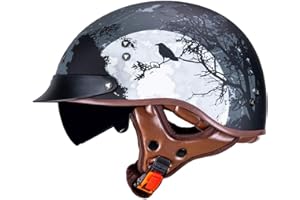 VCOROS Motorcycle Half Face Helmet Sun Visor Quick Release Buckle DOT Approved Helmets for Men Women (Dark Night, L)