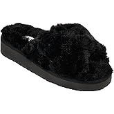 Minnetonka Women's Teddy Crossband Faux Fur Slide Slippers