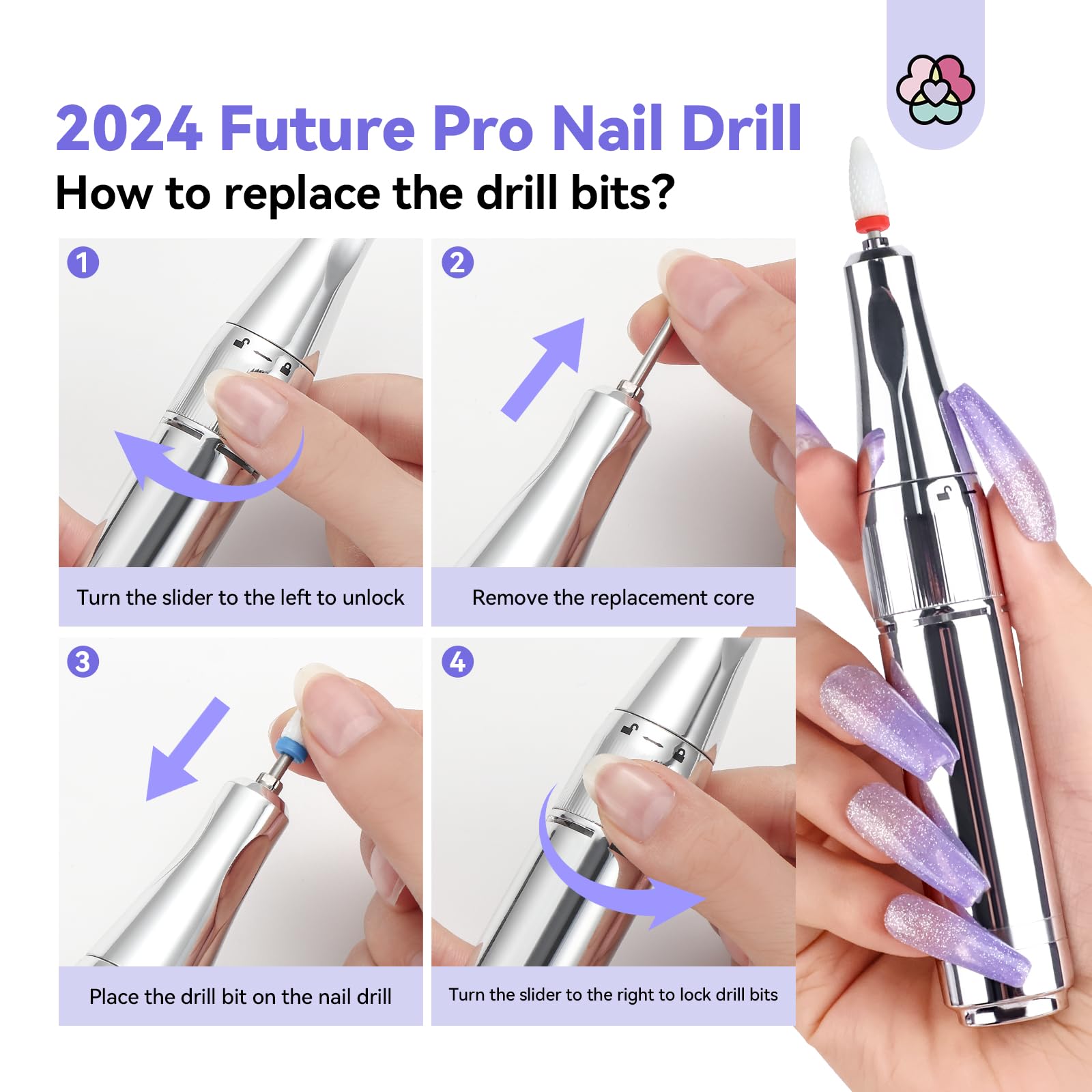 SAVILAND Electric Nail Drill Professional: 2024 Pro Future Tech 40000RPM Nail Drill Kit E File for Acrylic Nails Gel Polish Rechargeable 6000mAh Portable Nail Filer Drill Bits Salon - Image 6