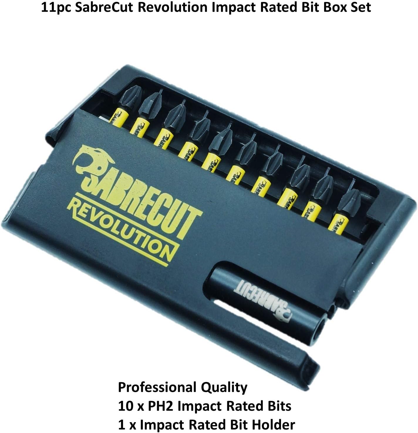 11 Piece SabreCut SCRKB11PH2 Professional Magnetic 32mm PH2 Phillips Impact Bits and 60mm Bit Holder in Storage Box - Image 3