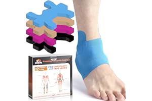 Kinesiology Tape for Ankle, KTQUICK 12 Count Ankle Tape Precut, Original Cotton Waterproof & Breathable, Enhance Elastic Kinesiology Athletic Tape for Ankle Support and Muscle to More Sports
