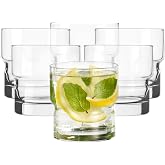 Libbey Newton Double Old Fashioned Glasses Set of 6, Sleek, Stackable Short Drinking Glasses, Lowball Cocktail Glasses for Anniversaries, Holidays