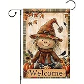 Starlit Patio 12x18 Inch Autumn Scarecrow Garden Flag Fall Maple Leaves Welcome Yard Banner Rustic Harvest Outdoor Decor Double Sided Pumpkins Sunflowers for Thanksgiving Porch Patio Lawn Decorations