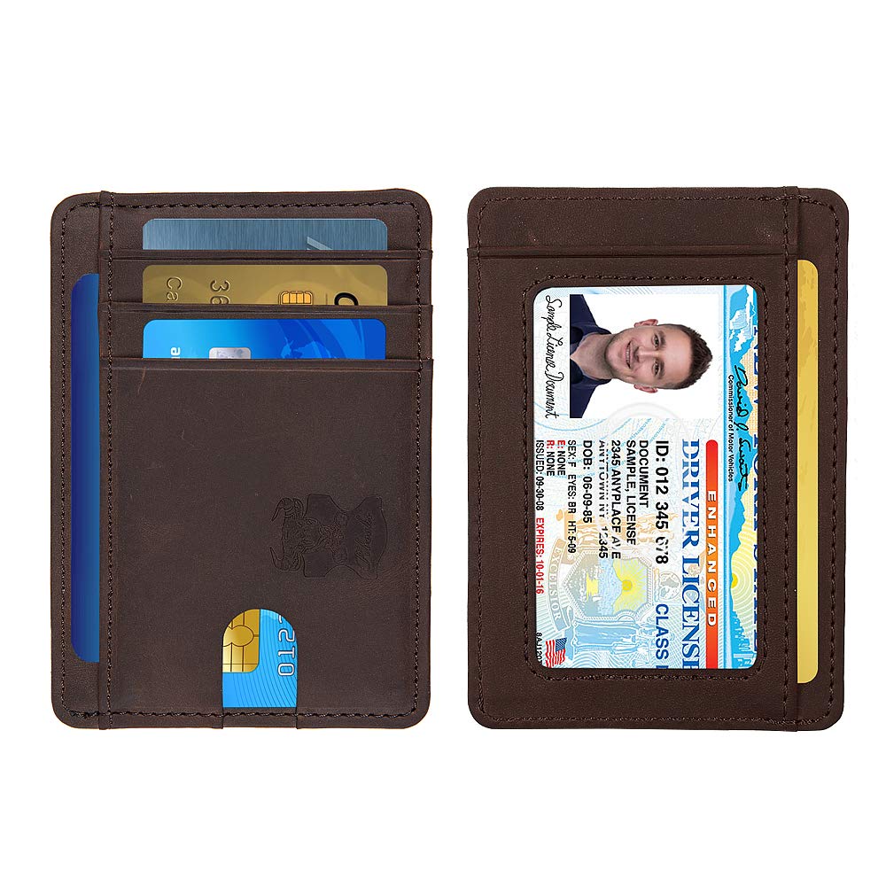 Mens Money Clip Wallet Leather Slim Front Pocket Magnetic RFID Money Clip Wallet (brow without manget)