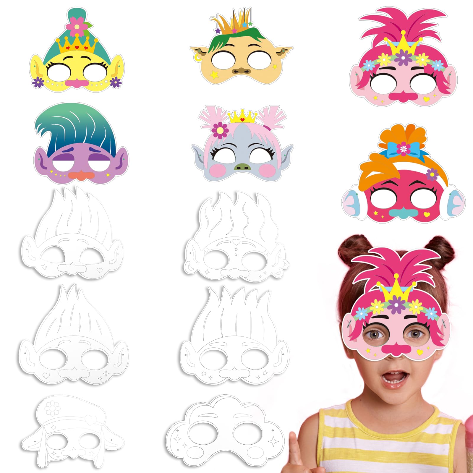 YOLOUP 24 Pack Colour In Masks for Kids Mask Craft Kit for Girls Colour Your Own Mask DIY Blank Painting Mask for Halloween Party Cosplay Dress Up Children To Make & Decorate