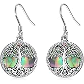 Wildari Tree of Life Earrings 925 Sterling Silver Celtic Tree of Life Ear drop with Abalone Shell Dangle Drop Earrings Jewelry Gifts for Women Mom Her