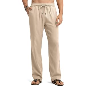 Willit Men's Linen Pants Casual Beach Summer Pants Drawstring Lightweight Yoga Linen Trousers 28" 30"