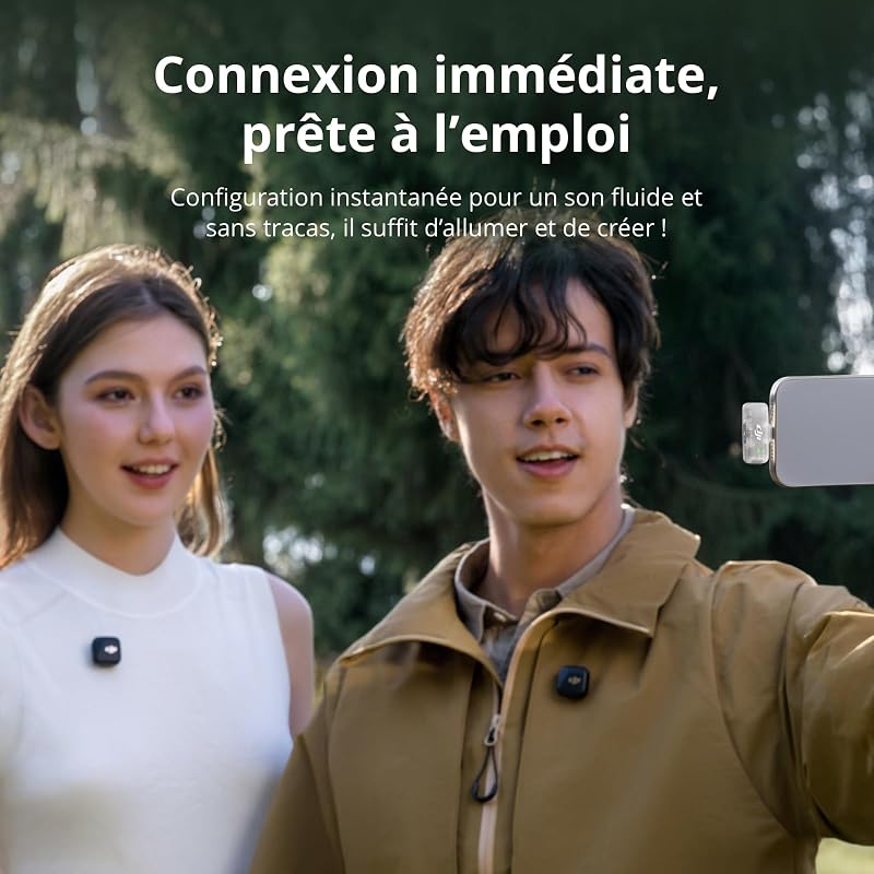 Mic Mini (2 TX + 1 RX Mobile), Microphone Cravate sans Fil pour iPhone 17/16/15 et Android/PC/Tablette, prêt à l’Emploi, Transmission 300 m, ultraléger, réduction Active du Bruit, vlog