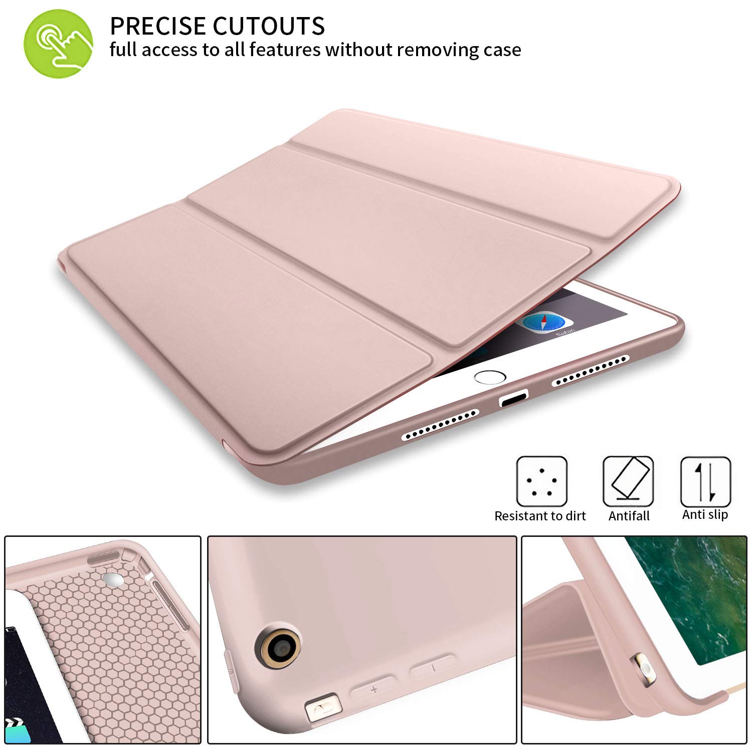 Cases Electronics Rose Gold Hismo iPad 7th Generation Case Protective Tri-fold Smart Stand Case ...