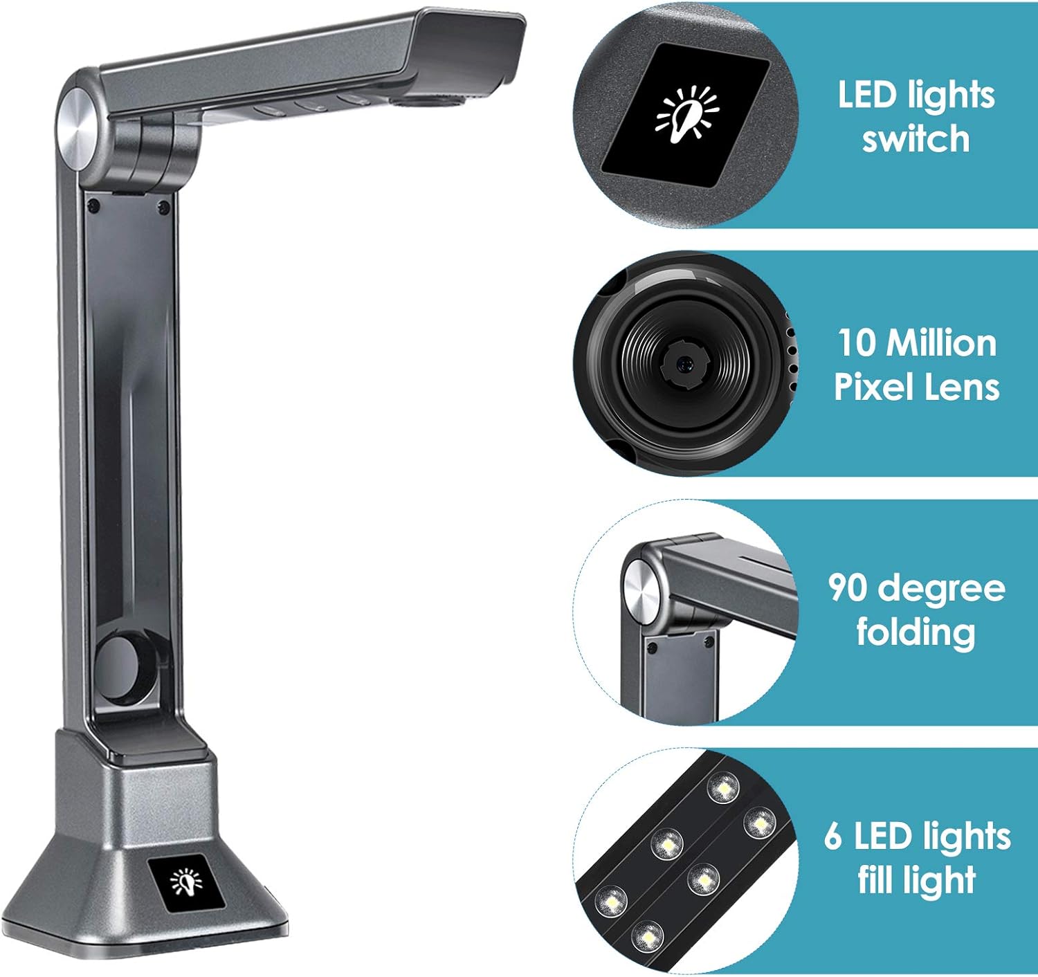ETE ETMATE Portable Document Camera, 10 MP High Definition Scanner Max A4 Size with Real-time Projection Video Recording, OCR Text Recognition Function for Office Education Training Library Bank : Electronics