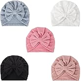 DRESHOW BQUBO 5 Pieces Newborn Baby Turban Hats Bow Baby Infant Beanie Breathable Toddler Cap for Baby Girls