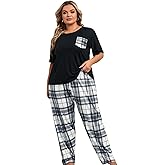 OYOANGLE Women's Plus Size 2 Piece Pajama Set Short Sleeve Shirt with Long Pajama Pant