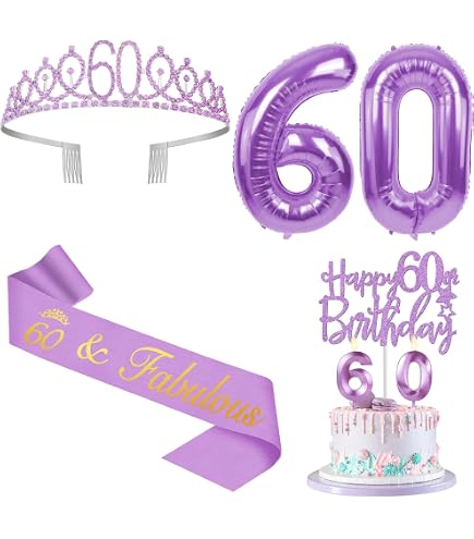I'M 60 ES Banner, Pre-Strung,Purple Glitter Paper Banner Sign Garlands...