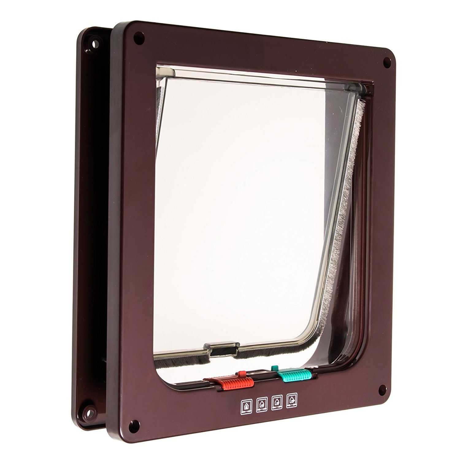 JZK Size L large lockable cat flap, dog flap for small dog, 4-way, locking pet flap door, with 4 functions: prohibit in & out, allow in & out, only in, only out, brown, magnetic cat door, pet door