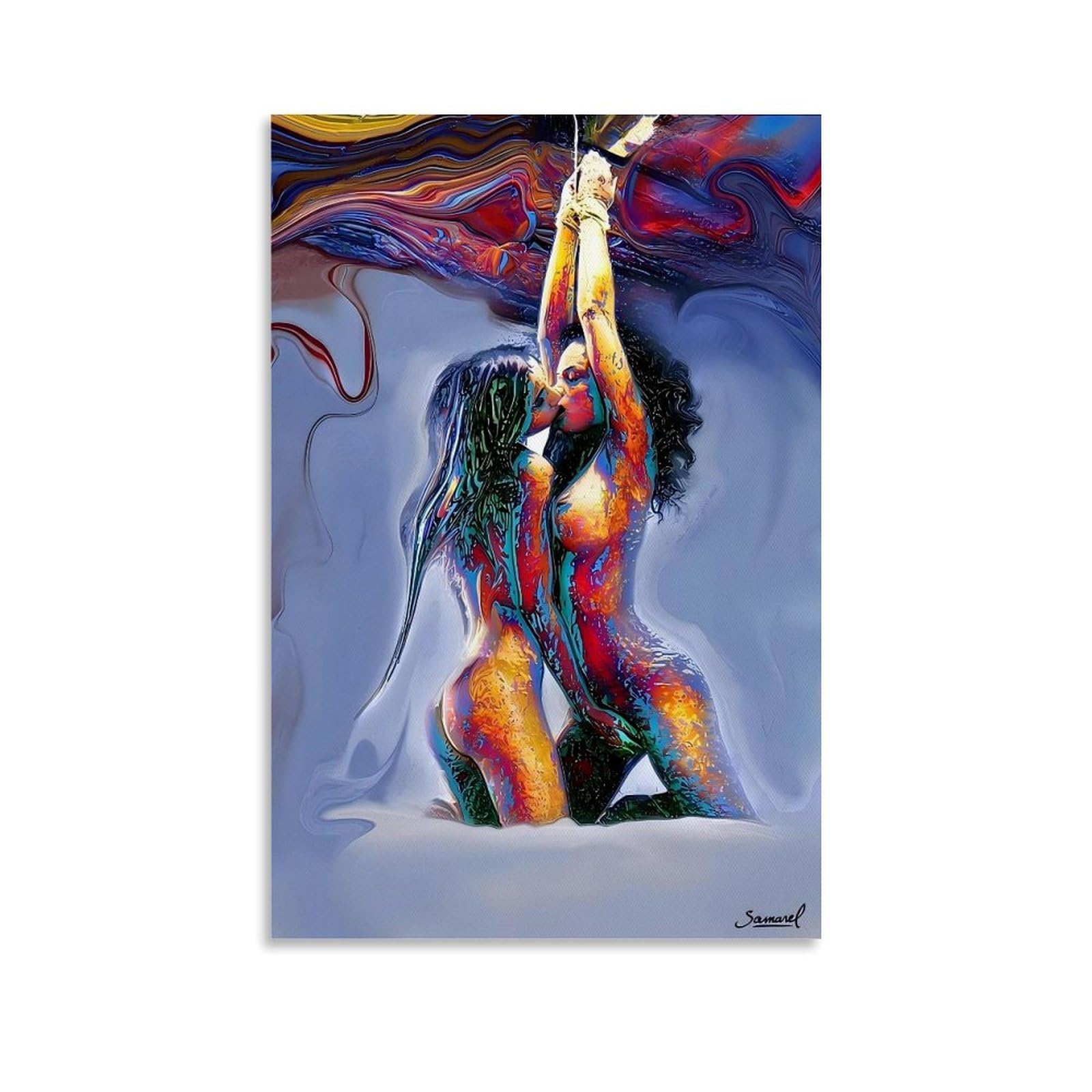Sexy Couple Canvas Wall Art Two Women Kissing Hot